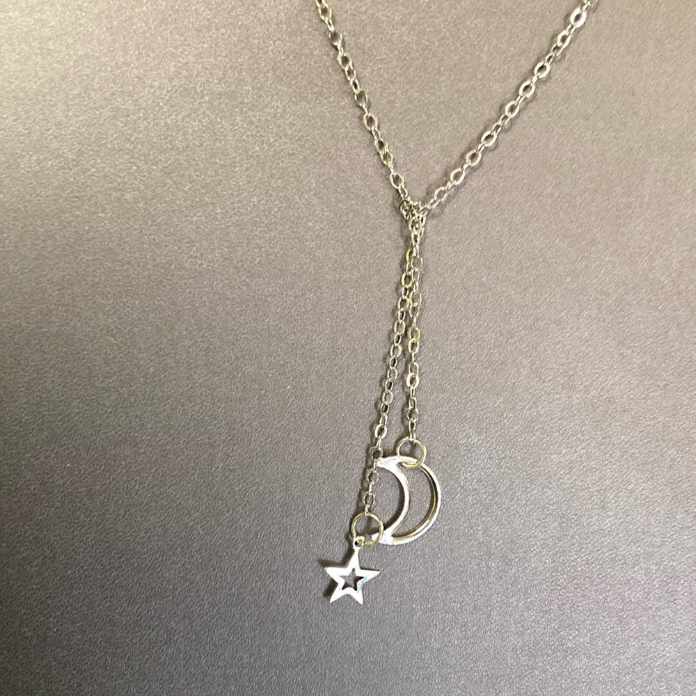 Silver Moon and Star Pendant Necklace - Picture 3 of 8